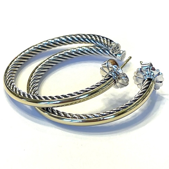 David Yurman Jewelry - Rare David Yurman Sterling and 18k Yellow Gold Cable Spiral Hoop Earrings